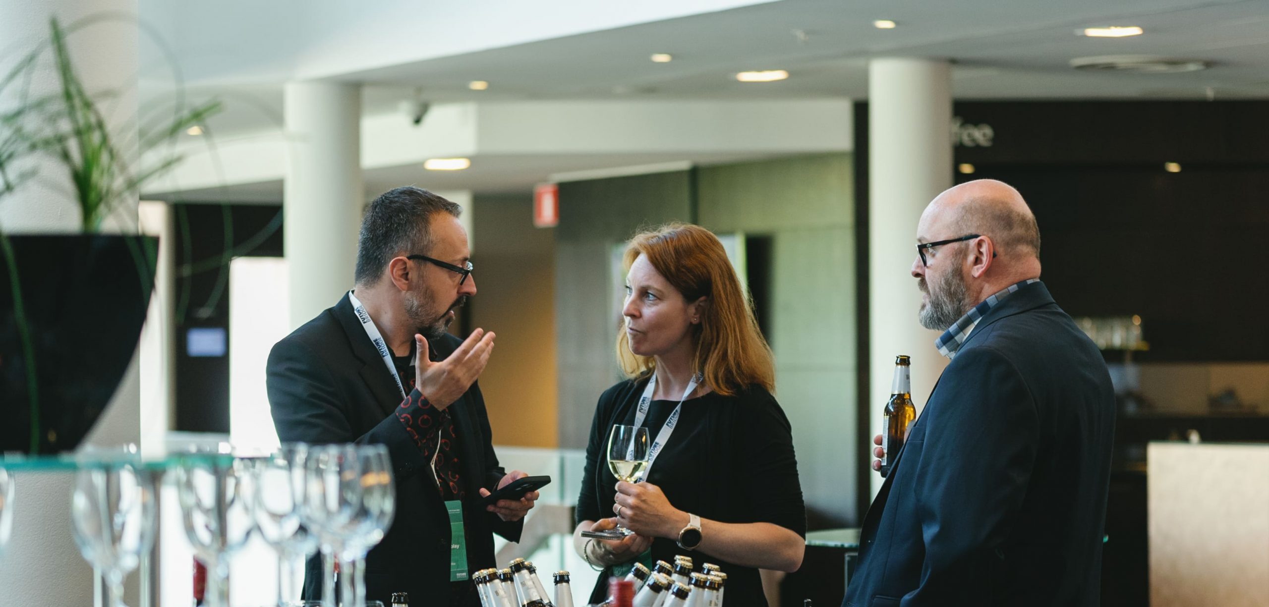 Delegates networking during a break at a Future Bridge forum in Stockholm
